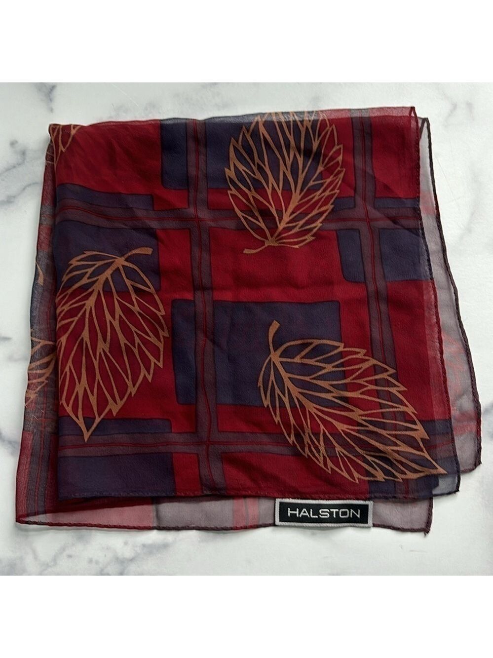 Halston Vintage Burgundy Sheer Square Scarf